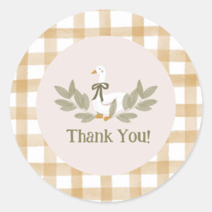 Yellow Gingham Gekke Goose Verjaardagsfeest Ronde Sticker