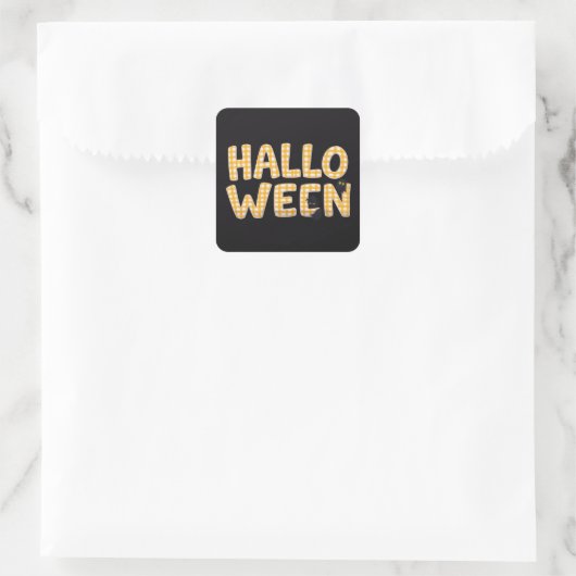 Yellow Gingham Halloween Cat Vierkante Sticker (Tas)