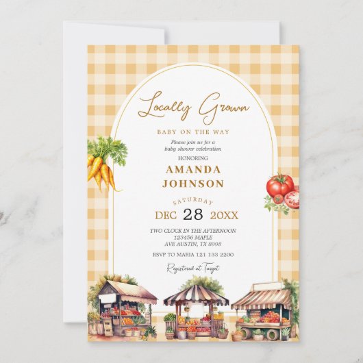 Yellow Gingham lokaal geteelde groenten Baby showe Kaart (Voorkant)