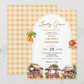 Yellow Gingham lokaal geteelde groenten Baby showe Kaart (Voorkant / Achterkant)