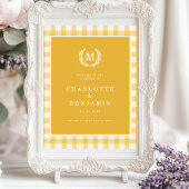 Yellow Gingham Monogram Crest Wedding Welkom Poster