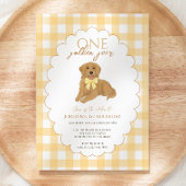 Yellow Gingham One Golden Year 1st Birthday Puppy Kaart