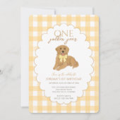 Yellow Gingham One Golden Year 1st Birthday Puppy Kaart (Voorkant)