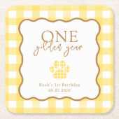 Yellow Gingham One Golden Year First Birthday Kartonnen Onderzetters (Voorkant)