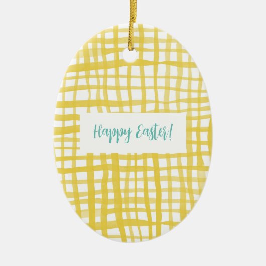 Yellow gingham Pasen Keramisch Ornament (Voorkant)