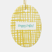 Yellow gingham Pasen Keramisch Ornament (Achterkant)