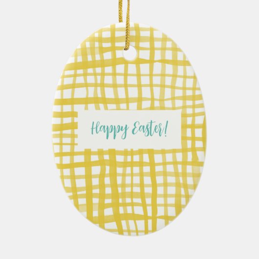 Yellow gingham Pasen Keramisch Ornament (Achterkant)
