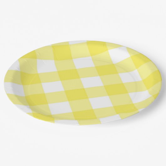 Yellow Gingham Pattern Papieren Bordje (Gekanteld)