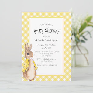 Yellow Gingham Peter Rabbit Baby shower Kaart