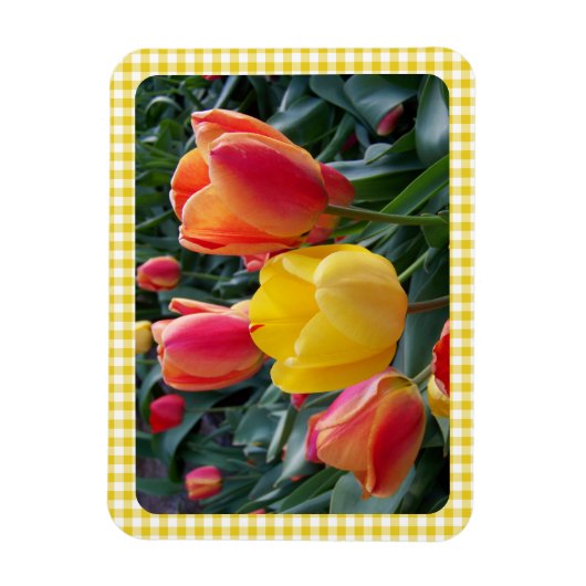 Yellow Gingham Plaid Tulips Garden Photo Magneet (Verticaal)