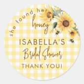 Yellow Gingham She Found Her Honey Bridal Shower Ronde Sticker (Voorkant)