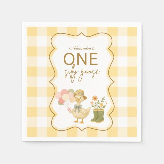Yellow Gingham Silly Goose 1st Birthday Servet (Voorkant)