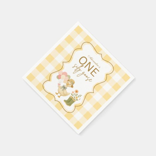  Yellow Gingham Silly Goose 1st Birthday Servet (Hoek)