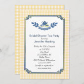 Yellow Gingham Vrijgezellenfeest Tea Party Invitat Kaart (Voorkant / Achterkant)