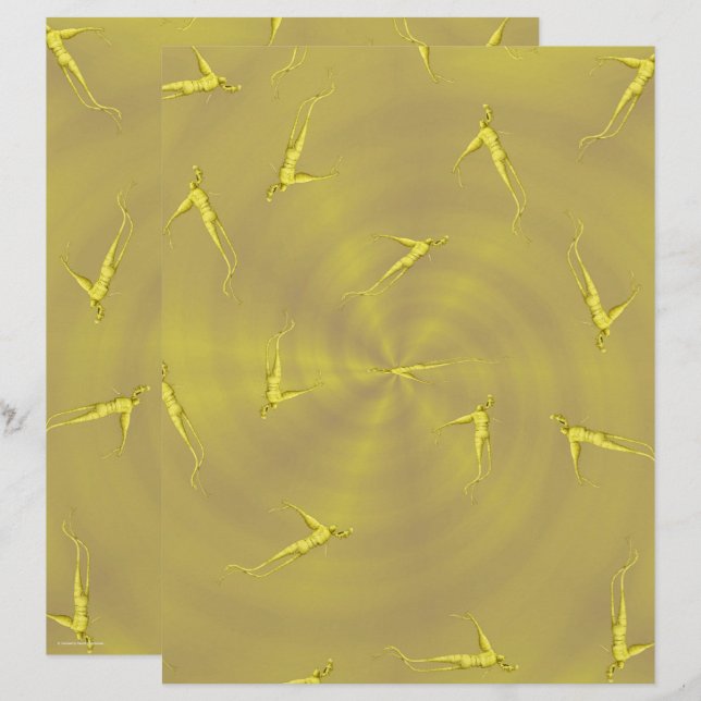 Yellow Ginseng Man Scrapbook Paper 2-Sided Page (Voorkant / Achterkant)