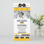 Yellow Gold Black Football Ticket Wedding Invite Kaart (Staand voorkant)
