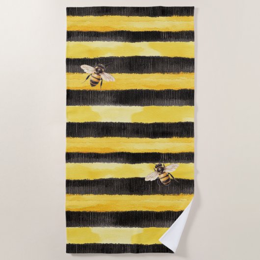 Yellow Gold Black Stripes Honey Bee  Strandlaken (Voorkant)