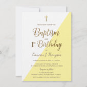 Yellow Gold Cross-Baptisme 1e verjaardag Uitnodigi Kaart (Voorkant)