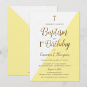 Yellow Gold Cross-Baptisme 1e verjaardag Uitnodigi Kaart (Voorkant / Achterkant)