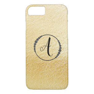 *~* Yellow Gold Foil Black Diamond Lijst Monogram iPhone 8/7 Hoesje
