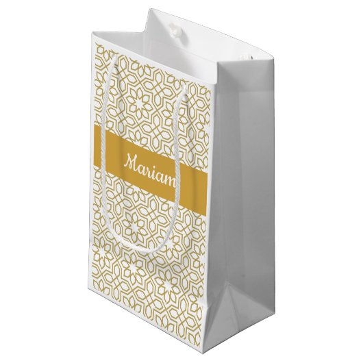 Yellow Gold Geometric White Monogram Name Klein Cadeauzakje (Voorkant Gekanteld)
