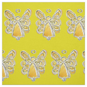 Yellow Gold Guardian Angel Art Fabric Materiaal Stof