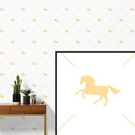 Yellow Gold Horse on White Behang