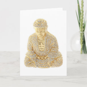 Yellow Gold Rhinestone Budda Birthday Note Kaart