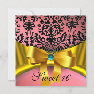 YELLOW GOLD RIBBON PINK BLACK DAMASK KAART