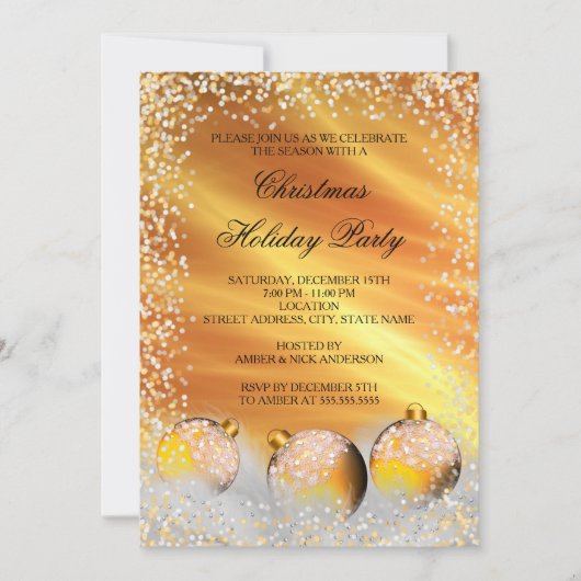 Yellow Gold Snow Bauble kerstfeestdag Kaart (Voorkant)