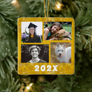 Yellow Gold Snowflakes familie foto collage Keramisch Ornament