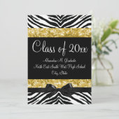 Yellow Gold Sparkle Zebra Bow Afstuderen nodigt ui Kaart (Staand voorkant)