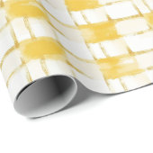 Yellow Gold White Plaid Stripes Birthday Cadeaupapier (Rol Hoek)