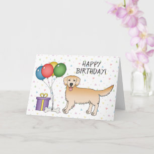 Yellow Golden Retriever Cartoon Dog Happy Birthday Kaart