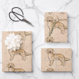 Yellow Golden Retriever Cute Cartoon Dog Patroon Inpakpapier Vel