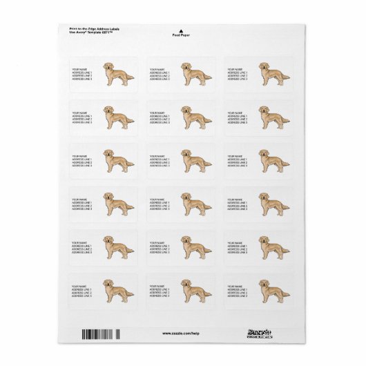 Yellow Golden Retriever Schattige Dog met aangepas Etiket (Full Sheet)