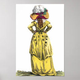 Yellow Gown French Lady Regency Mode Tekening Poster