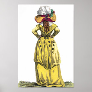 Yellow Gown French Lady Regency Mode Tekening Poster