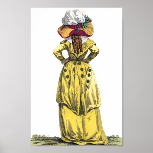 Yellow Gown French Lady Regency Mode Tekening Poster (Voorkant)
