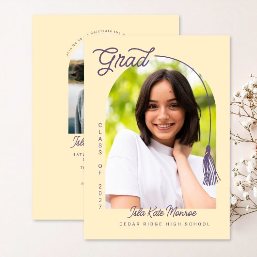 Yellow Grad Announcement and Invitation with Photo Kaart