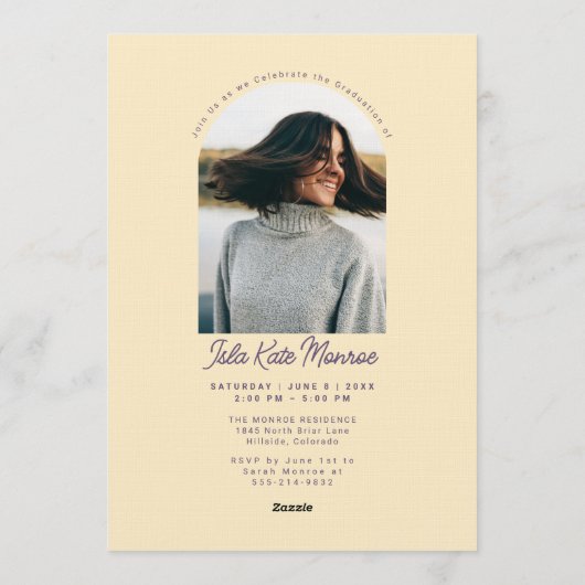 Yellow Grad Announcement and Invitation with Photo Kaart (Achterkant)