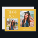 Yellow Graduate Thank You 2-Photo  Aankondiging<br><div class="desc">Modern and whimsical graduation announcement photo card featuring 2 photos on the front and 1 on the back. The text says "THANK YOU" with twinkling stars. Add the graduate's name,  information,  and message to personalize this card. Yellow.</div>