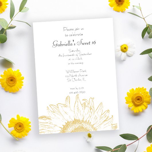 Yellow Graphic Sunflower Sweet 16 Party Kaart