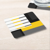 Yellow Gray Black and White Striped Block Kartonnen Onderzetters (Schuin)