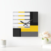 Yellow Gray Black and White Striped Block Vierkante Klok (Huis)