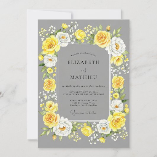 Yellow Gray Cheerful Summer Wedding Kaart (Voorkant)