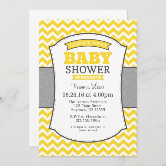 Yellow Gray Chevron Baby shower uitnodiging (Voorkant / Achterkant)