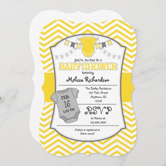 Yellow Gray Chevron Baby shower uitnodiging (Voorkant / Achterkant)