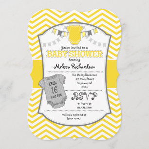Yellow Gray Chevron Baby shower uitnodiging