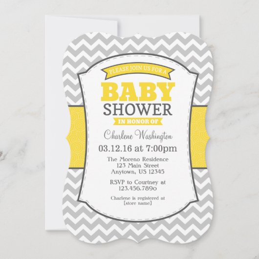 Yellow Gray Chevron Baby shower uitnodiging (Voorkant)